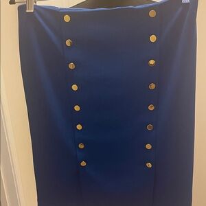 Calvin Klein Navy Pencil Skirt with Gold Button Rows